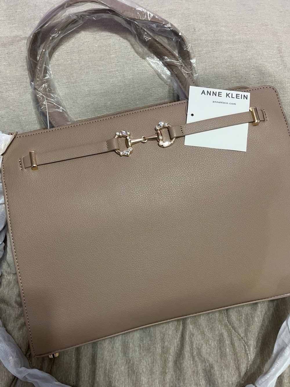 Anne Klein Taupe Nude Tote with Gold Accents